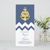 Gold Foil Anchor Navy Hochzeitsprogramme Programm (Stehend Vorderseite)