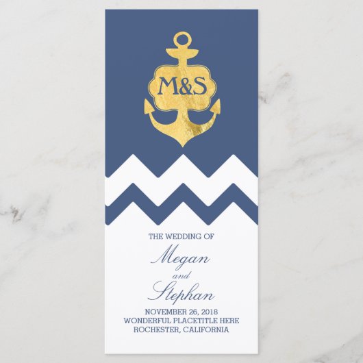 Gold Foil Anchor Navy Hochzeitsprogramme Programm (Vorderseite)