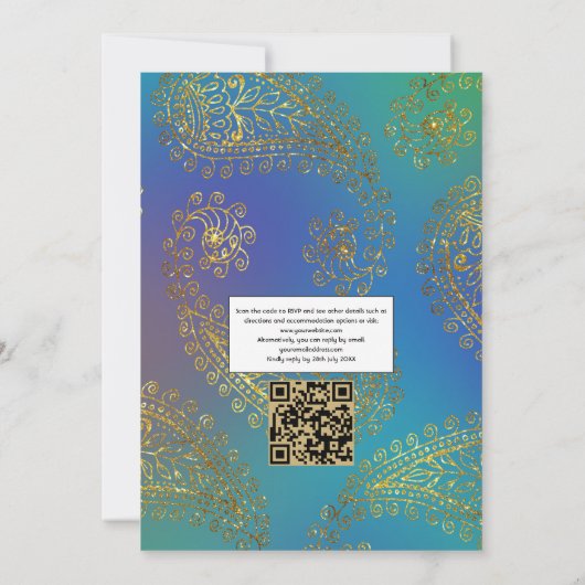 Gold Foil Arabian Bollywood QR Code UAWG Wedding Einladung (Rückseite)
