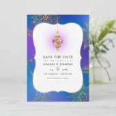 Gold Foil Arabian Bollywood Wedding Foto Save The Date (Stehend Vorderseite)