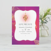 Gold Foil Arabian Bollywood Wedding Foto Save The Date (Stehend Vorderseite)