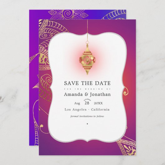 Gold Foil Arabian Bollywood Wedding Foto Save The Date (Vorne/Hinten)