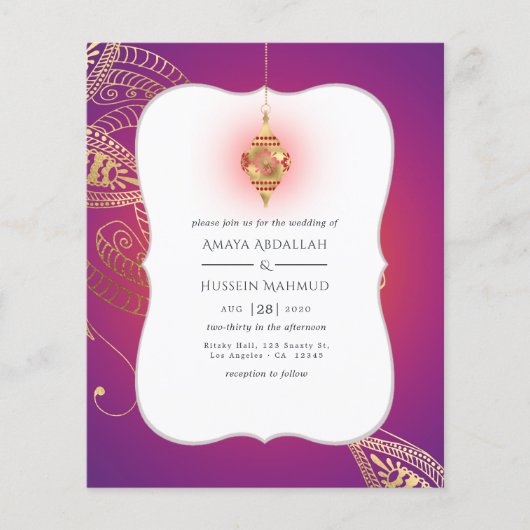 Gold Foil Arabian Bollywood Wedding Invitation Flyer (Vorne)