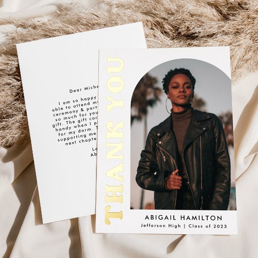 Gold Foil Arch Foto Abschluss Danke Karte