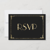 Gold Foil Art Deco Hochzeit RSVP Karten schwarz (Rückseite)