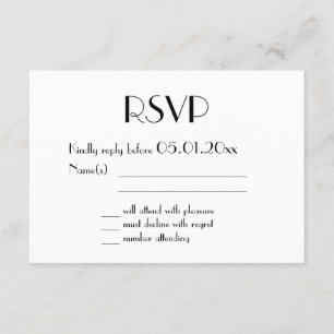 Gold Foil Art Deco Hochzeit RSVP Karten schwarz