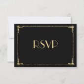 Gold Foil Art Deco Hochzeit RSVP Karten schwarz (Rückseite)