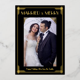 Gold Foil Art Deco Verheiratet & Frohe Weihnachtsk Folieneinladung