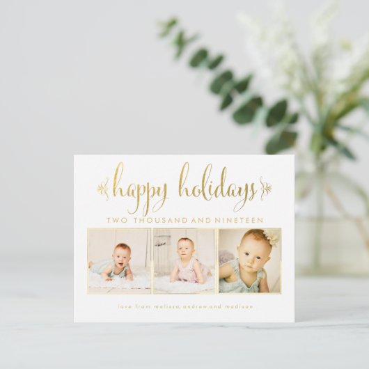 Gold Foil Baby 1. Weihnachts Foto Postcard Postkarte (Stehend Vorderseite)