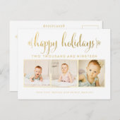 Gold Foil Baby 1. Weihnachts Foto Postcard Postkarte (Vorne/Hinten)