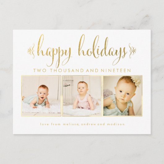 Gold Foil Baby 1. Weihnachts Foto Postcard Postkarte (Vorderseite)