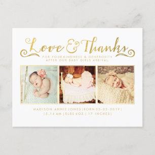 Gold Foil Baby Danke Sip & See Postcard Ankündigungspostkarte