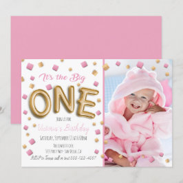 Gold Foil Ballon 1. Geburtstag Foto Einladung