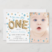 Gold Foil Ballon 1. Geburtstag Foto Einladung (Vorderseite)