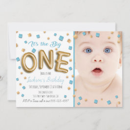 Gold Foil Ballon 1. Geburtstag Foto Einladung