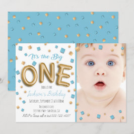Gold Foil Ballon 1. Geburtstag Foto Einladung