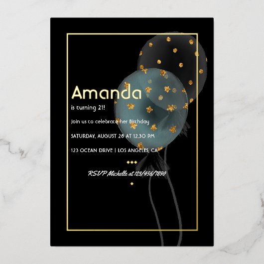 Gold Foil Balloon Birthday Folieneinladung (Vorderseite)