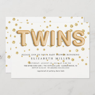 Gold Foil Balloons TWINS Kinderdusche Einladung