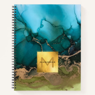 Gold Foil Black Aquamarin Monogram Notebook Notizblock