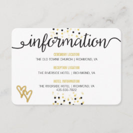 Gold Foil & Black Confetti Dots Hochzeitsinfo Card Begleitkarte