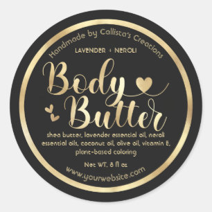 Gold Foil Black Hearts Border Shea Body Butter Runder Aufkleber