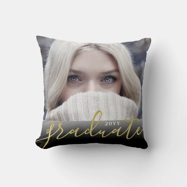 Gold Foil Black Ombre Foto Abschluss Keepake Kissen (Vorderseite)