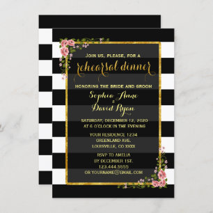 Gold Foil Black Streifen Probe Abendessen Einladun Einladung