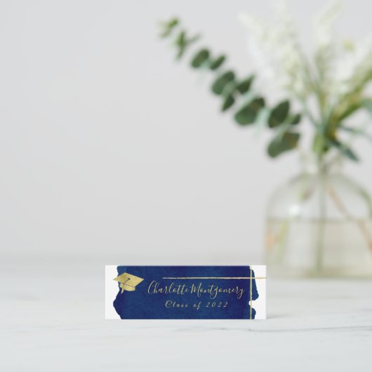 Gold Foil Blue Abstrakt Abschluss Name Card Telefonnummerkarte (Stehend Vorderseite)