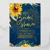 GOLD FOIL Blue Sunblumen BRAUTPARTY QR Code für Folieneinladung (Vorderseite)