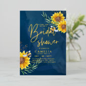 GOLD FOIL Blue Sunblumen BRAUTPARTY QR Code für Folieneinladung (Stehend vorne)