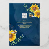 GOLD FOIL Blue Sunblumen BRAUTPARTY QR Code für Folieneinladung (Rückseite)
