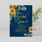 GOLD FOIL Blue Sunblumen BRAUTPARTY QR Code für Folieneinladung (Stehend vorne)