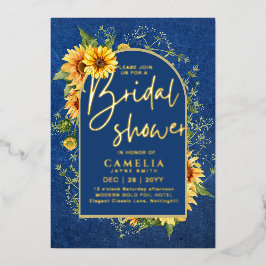 GOLD FOIL Blue Sunflowers BRAUTPARTY QR Code Folieneinladung