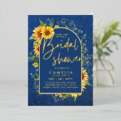 GOLD FOIL Blue Sunflowers BRAUTPARTY QR Code Folieneinladung (Stehend vorne)