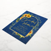 GOLD FOIL Blue Sunflowers BRAUTPARTY QR Code Folieneinladung (Gedreht)