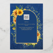 GOLD FOIL Blue Sunflowers BRAUTPARTY QR Code Folieneinladung (Rückseite)