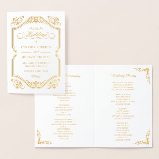 Gold Foil Blüh Frame Wedding Zeremony Programm (Anzeige)