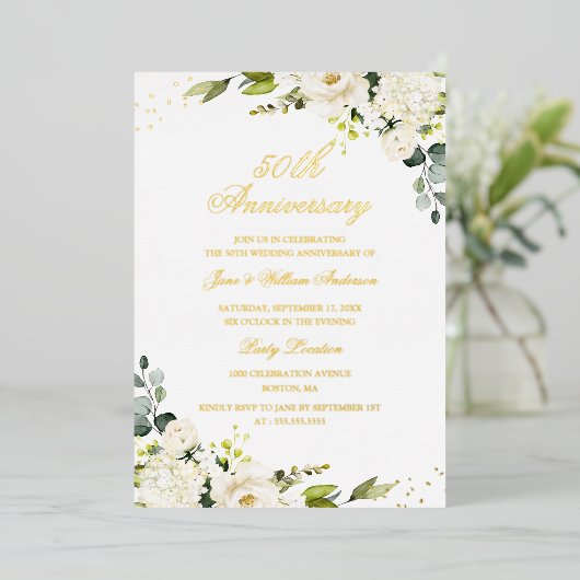 GOLD FOIL Blume 50 Jahre Jubiläum Foil Einladung (Stehend vorne)