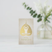 Gold Foil Bodhi Leaf mit Yoga Meditation Haltung Visitenkarte (Stehend Vorderseite)