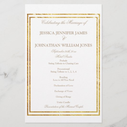 Gold Foil Border Elegantes Script Wedding Program (Vorderseite)