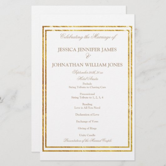 Gold Foil Border Elegantes Script Wedding Program (Vorne/Hinten)