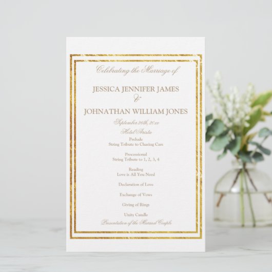 Gold Foil Border Elegantes Script Wedding Program (Stehend Vorderseite)