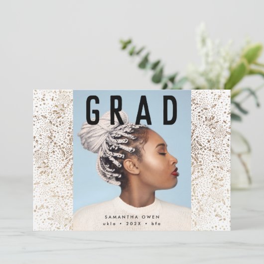 Gold Foil Botanicals und Black Text Grad Foto Ankündigung (Stehend Vorderseite)