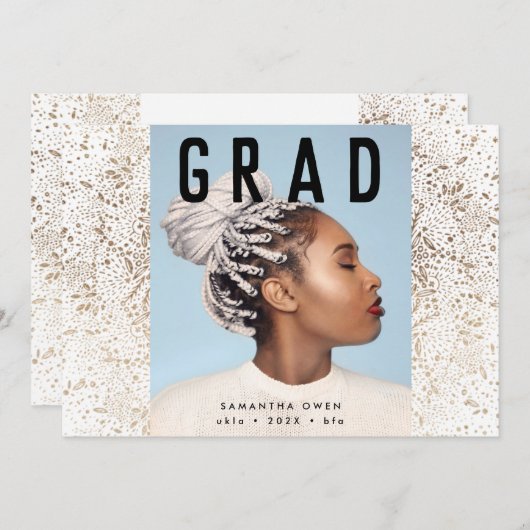 Gold Foil Botanicals und Black Text Grad Foto Ankündigung (Vorne/Hinten)