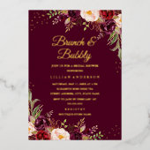 GOLD FOIL Burgunder Blumenbrunch und Bubbly Folieneinladung (Vorderseite)