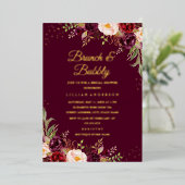 GOLD FOIL Burgunder Blumenbrunch und Bubbly Folieneinladung (Stehend vorne)