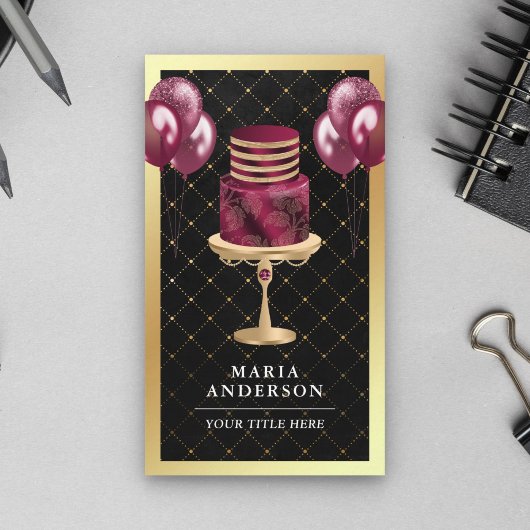Gold Foil Burgundy Cake Balloons Eventplaner Visitenkarte