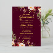 GOLD FOIL Burgundy Floral Quinceanera Folieneinladung (Stehend vorne)
