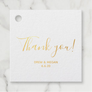 Gold Foil Calligrafy Wedding Vielen Dank mit Datum Geschenkanhänger