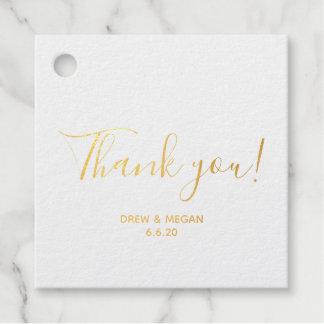 Gold Foil Calligrafy Wedding Vielen Dank mit Datum Geschenkanhänger